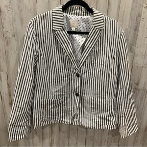 GAP Made With Linen Unstructured Navy Stripe Two Button Blazer